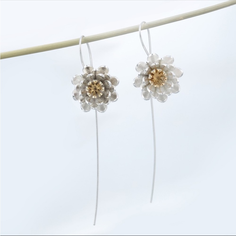 Handmade Wire Flower Earrings - Picture 5 of 7